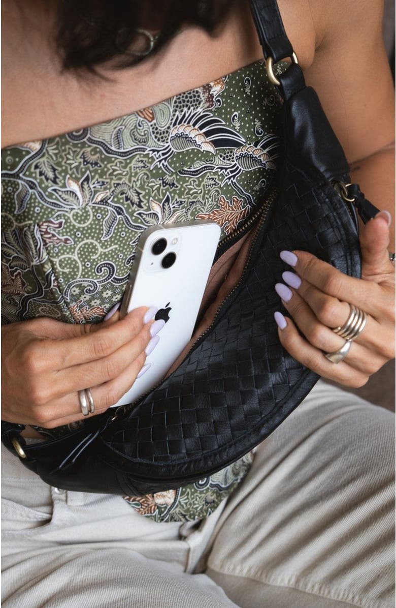 Mandrn Woven Leather Crossbody Bag, Alternate, color, Black