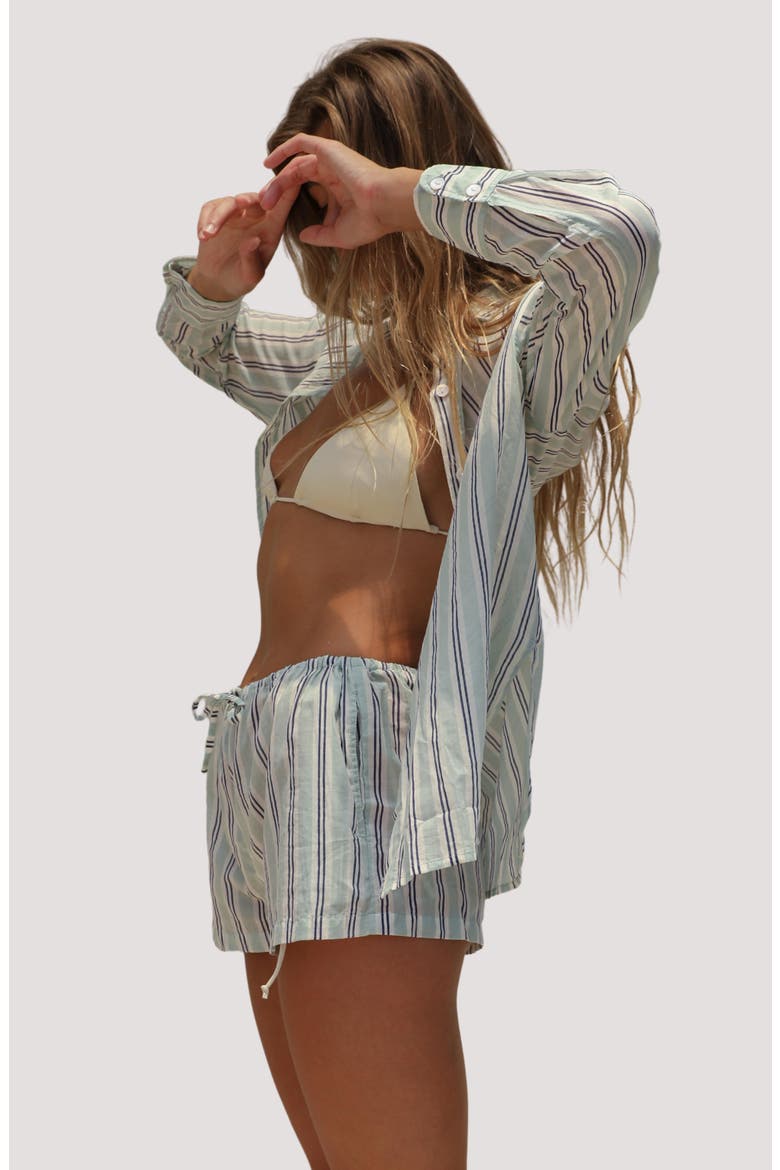Mela Boyfriend Organic Cotton Cover-Up Shirt, Alternate, color, CAPE VERDE STRIPE