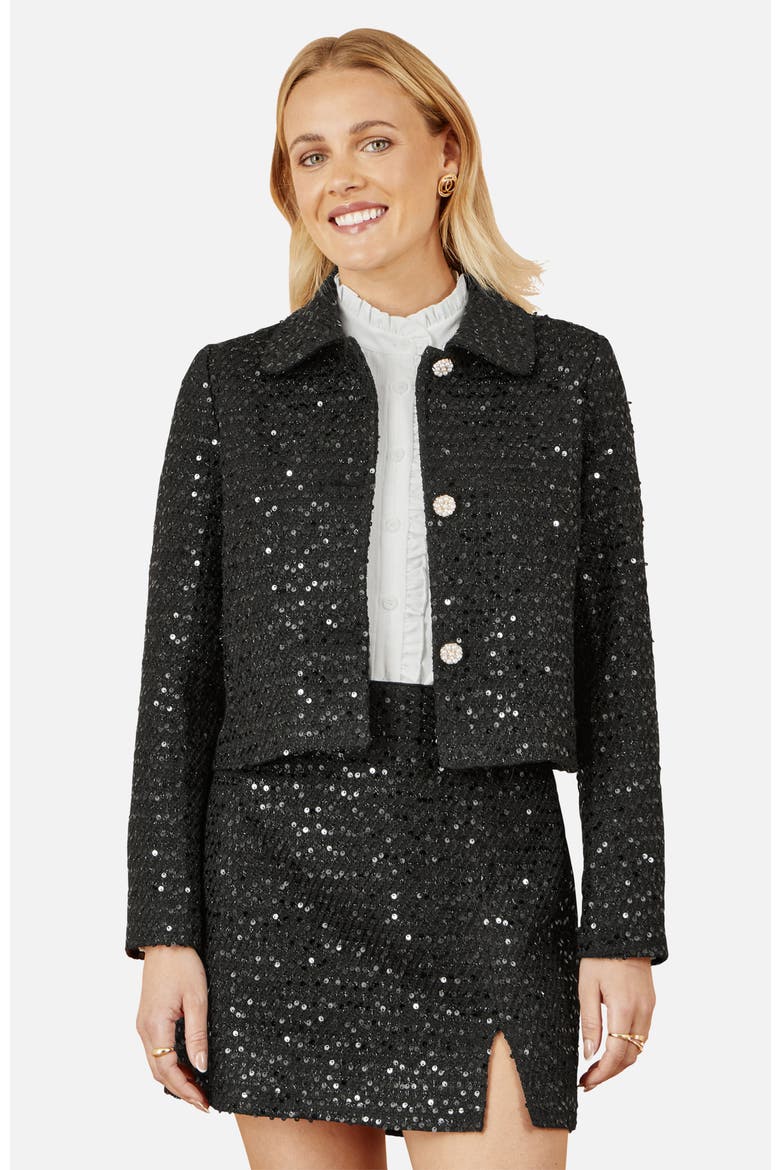 Boucle Sequin Mini Skirt, Alternate, color, Black