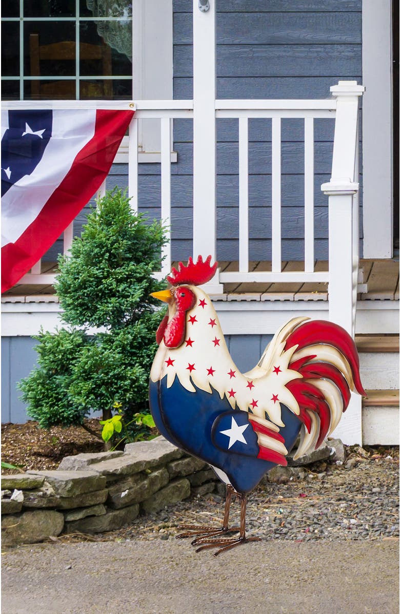 Glitzhome 21"H Metal Patriotic Americana Rooster Porch Decor, Alternate, color, Blue