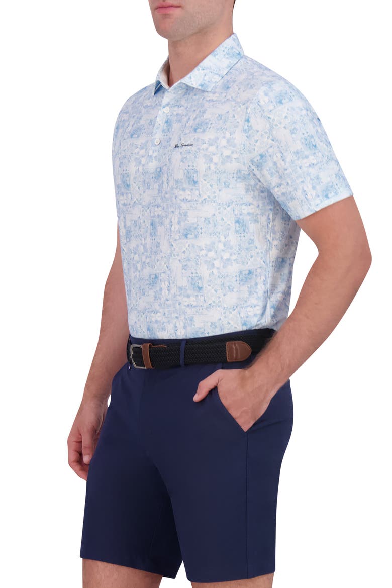 Collage Print Stretch Tech Polo, Alternate, color, LIGHT BLUE