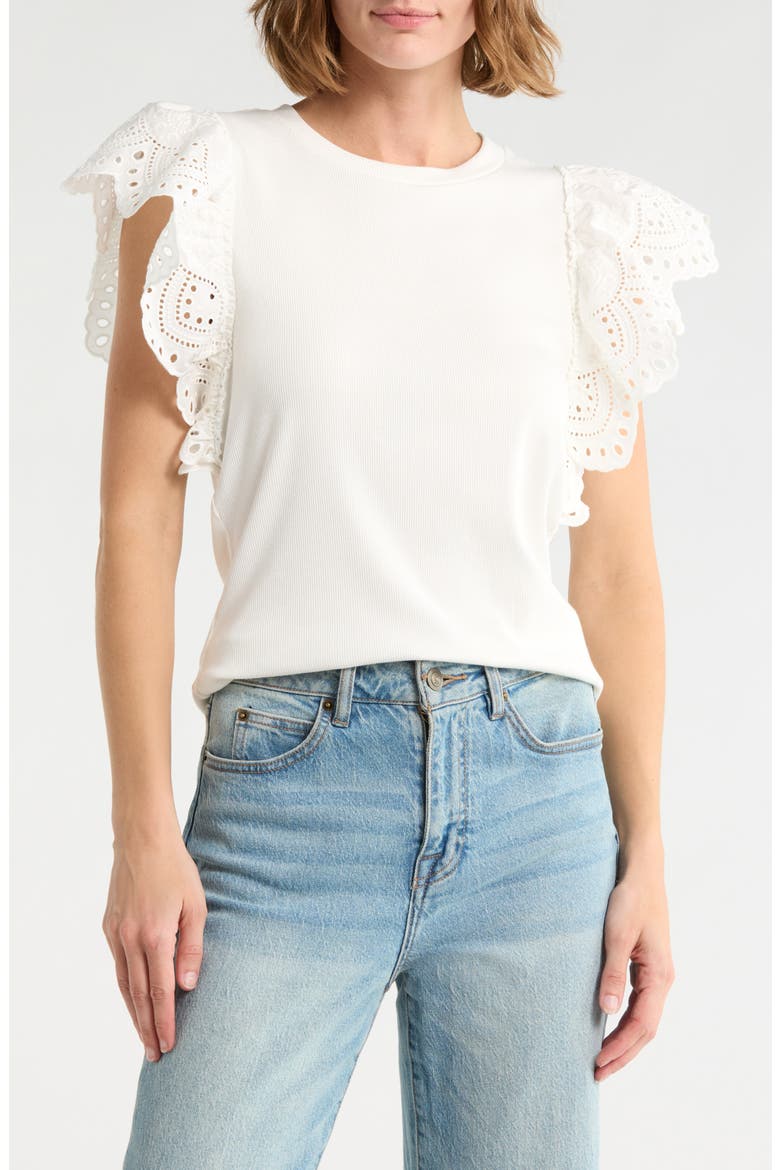 Embroidered Cap Sleeve Top, Main, color, IVORY/ IVORY