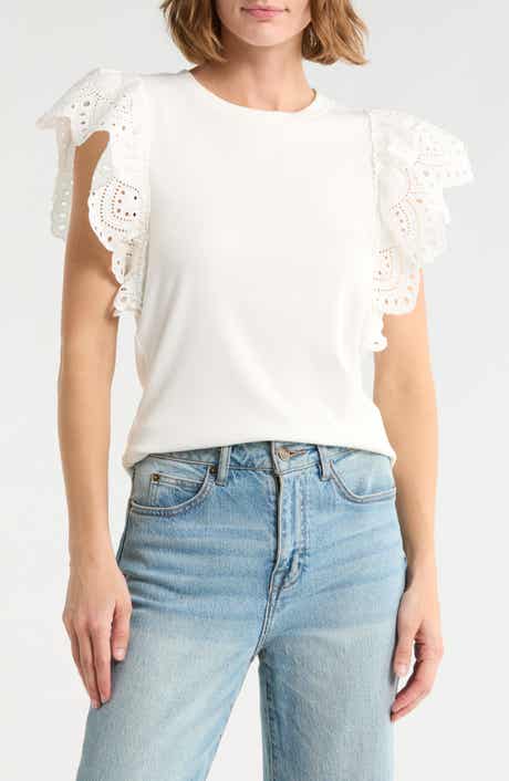 Embroidered Cap Sleeve Top