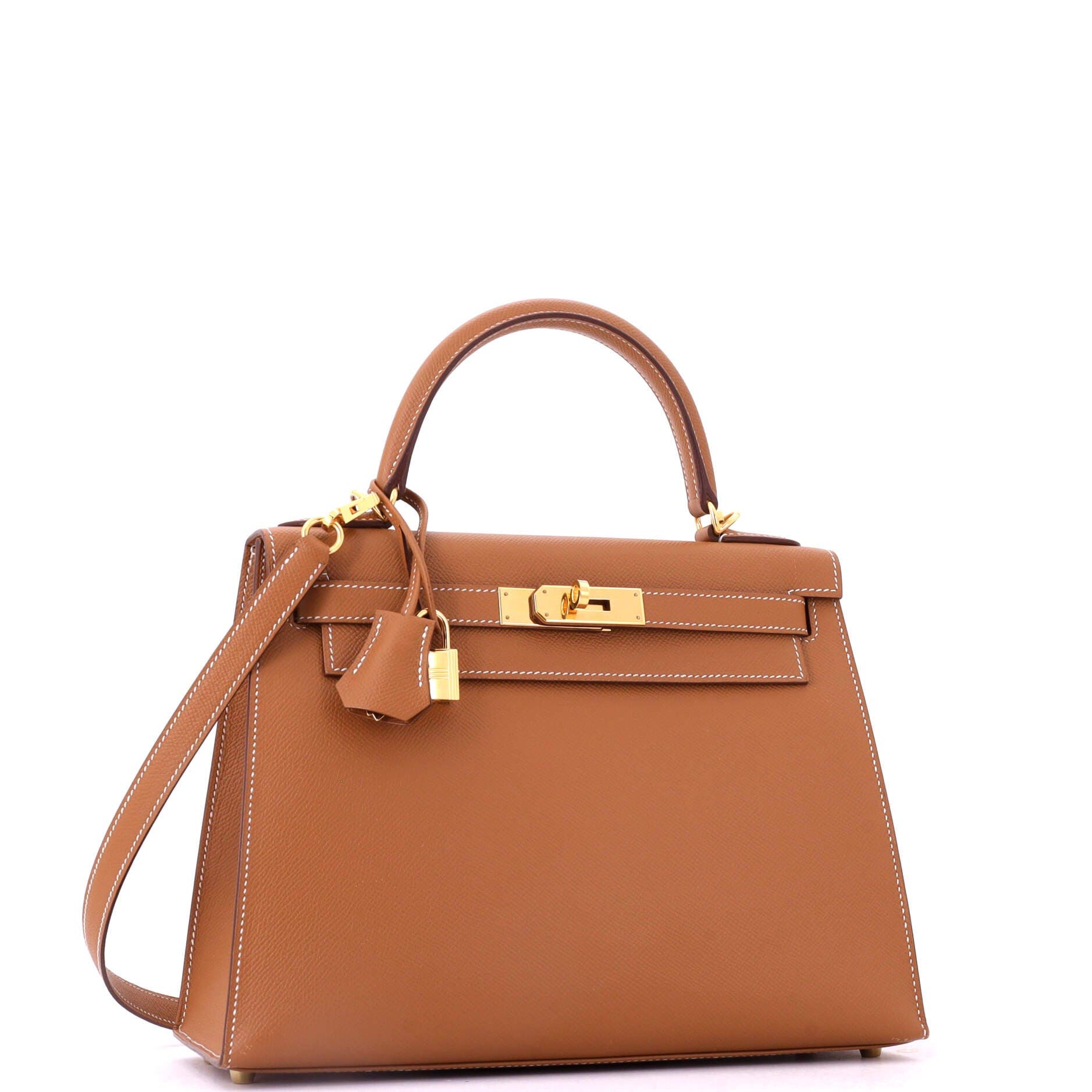 Pre-Owned Hermes Kelly Handbag Brown Epsom with Gold Hardware 28, Alternate, color, Gold