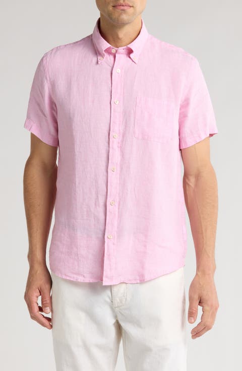 Regular Fit Solid Short Sleeve Linen Button-Down Shirt