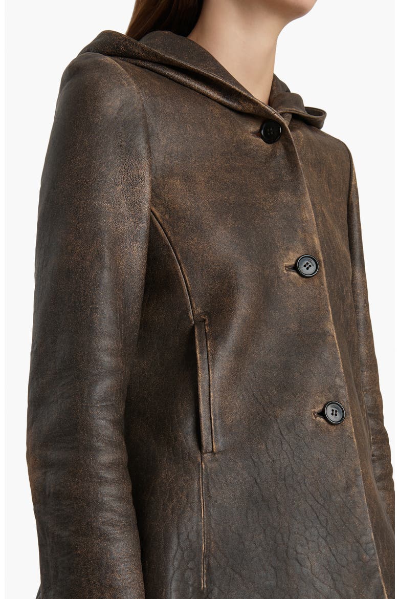 June Hooded Distressed Leather Jacket, Alternate, color, DARK BROWN
