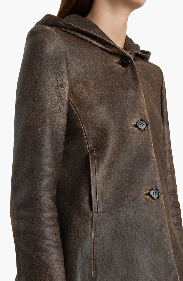 Khaite June Hooded Distressed Leather Jacket, Alternate, color, 