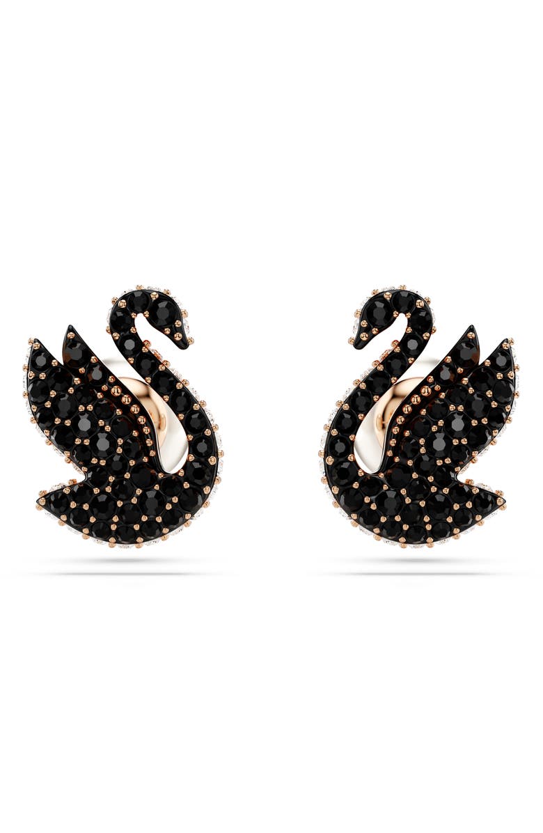 Swarovski Swan Pearl Back Stud Earrings, Main, color, Black