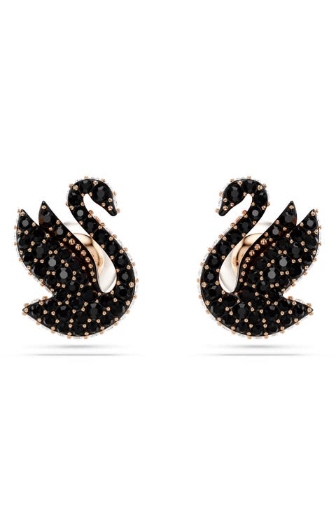 Swan Pearl Back Stud Earrings
