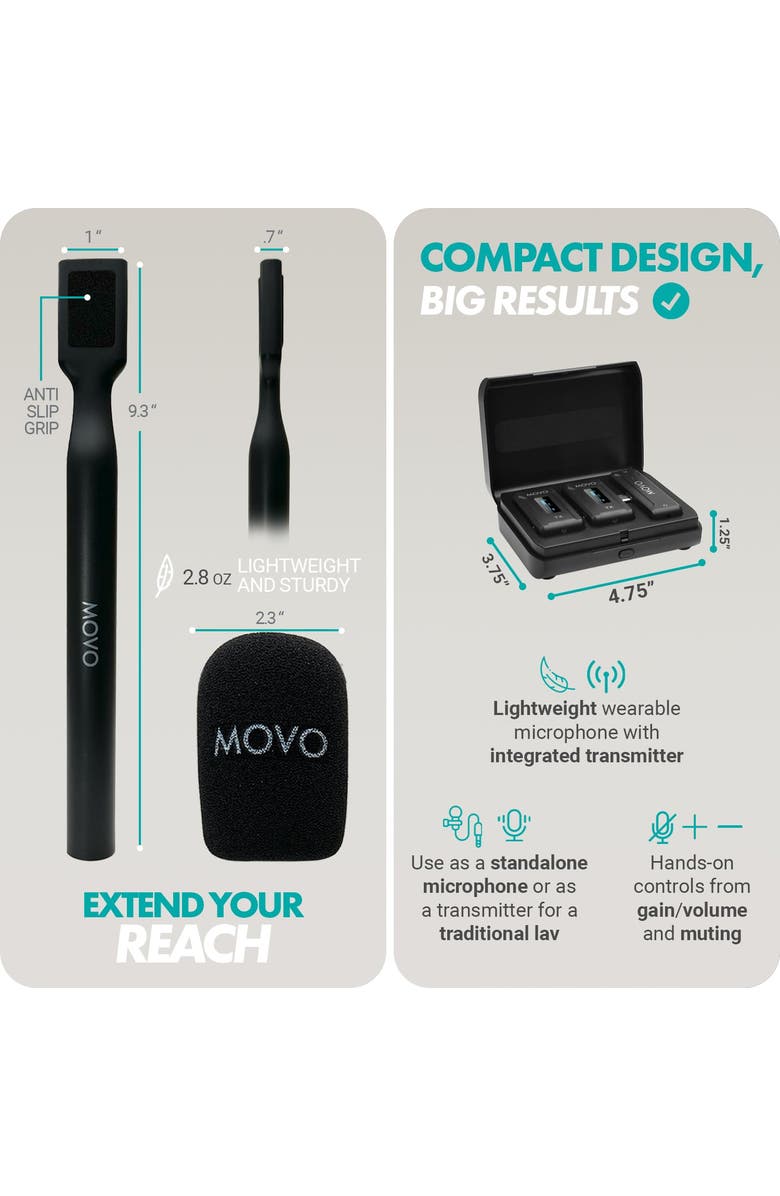 MOVO WMX-2-C-DUO Dual USB-C Wireless Lavalier Microphone for iPhone 15/Android/USB C Devices with WMX-HM Handheld Adapter, Alternate, color, Black