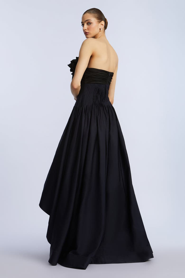 High Low Gown With Flower, Alternate, color, Black & Sky Captain Combo
