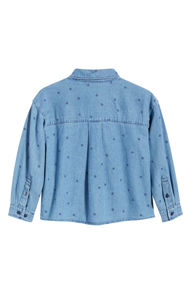 Mini Rodini Kids' Dot Print Denim Button-Up Shirt, Alternate, color, Blue