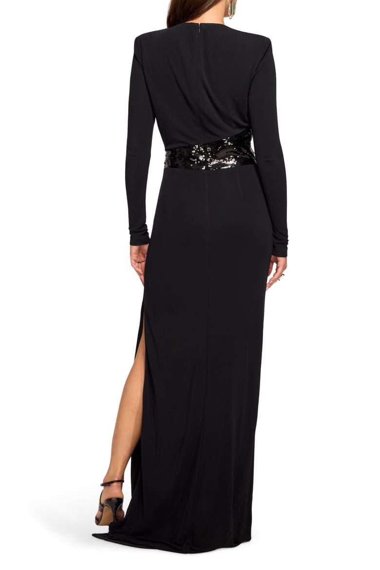 Samantha Sequined Waist Gown, Alternate, color, BLACK