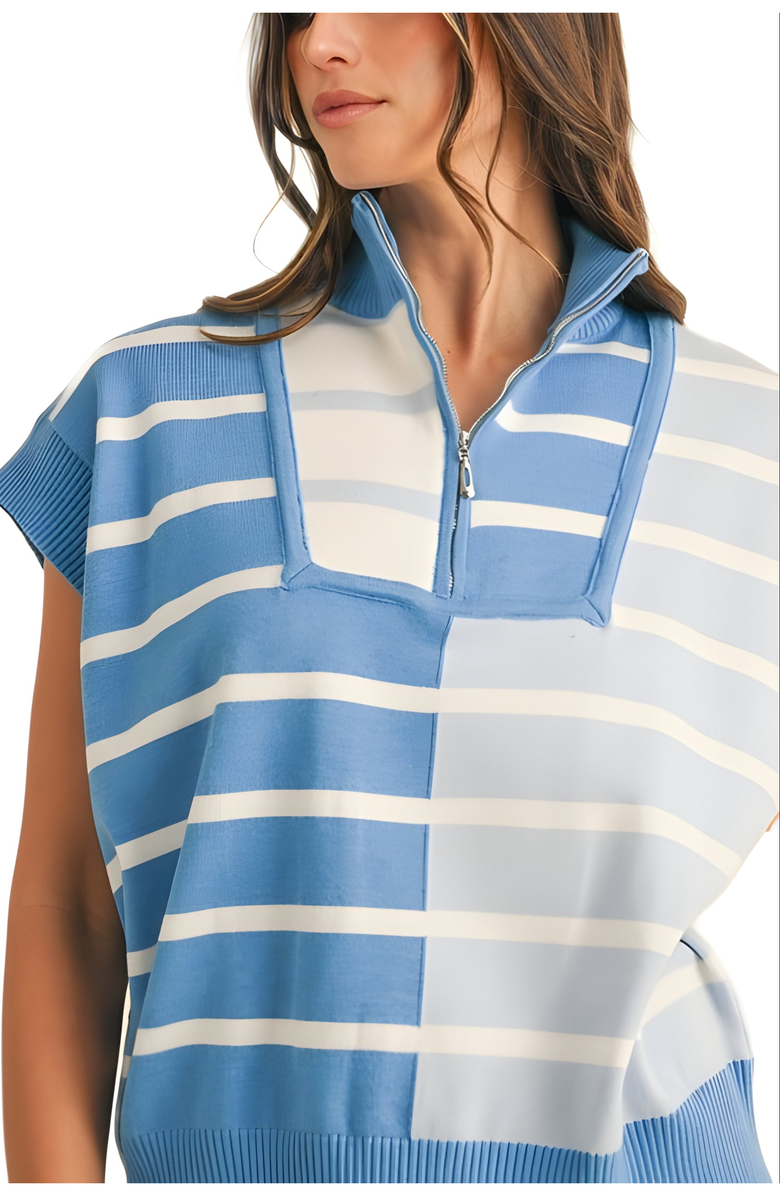 Knit and Lounge Striped Half-Zip Knit Top with Contrast Trim, Alternate, color, 