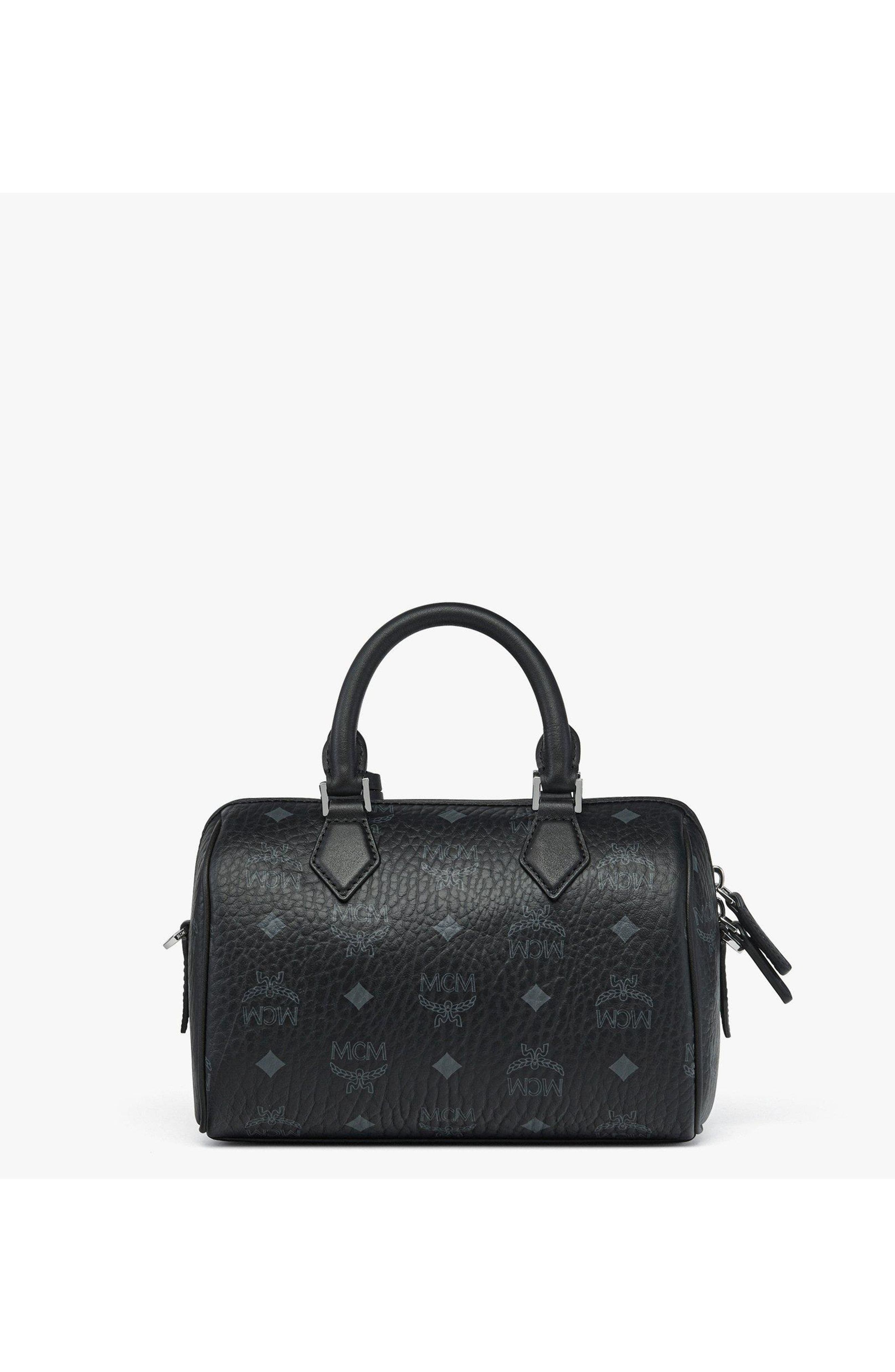 MCM Small Ella Boston Bag in Visetos, Alternate, color, Black