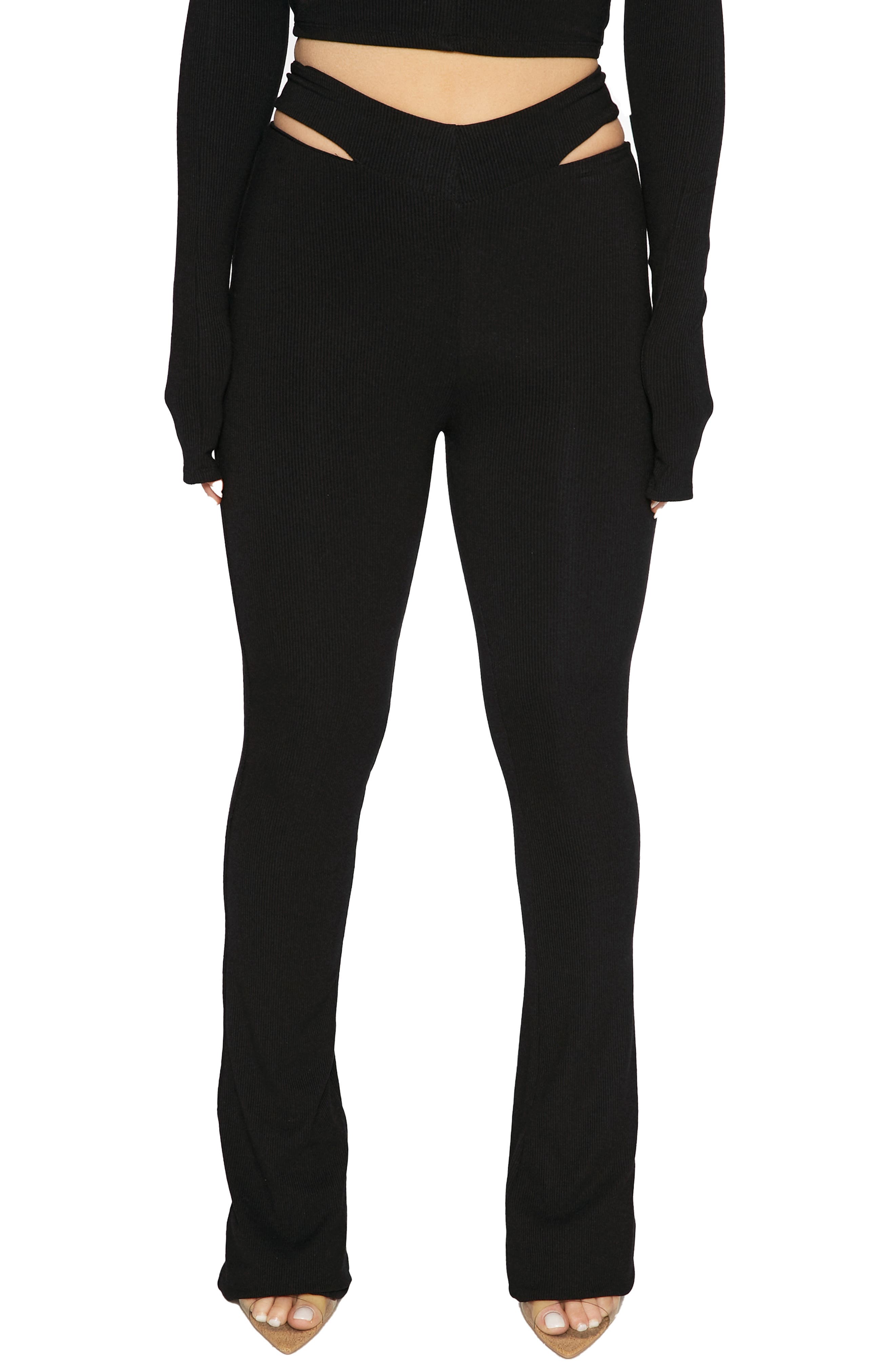 Naked Wardrobe Cutout Waist Rib Pants
