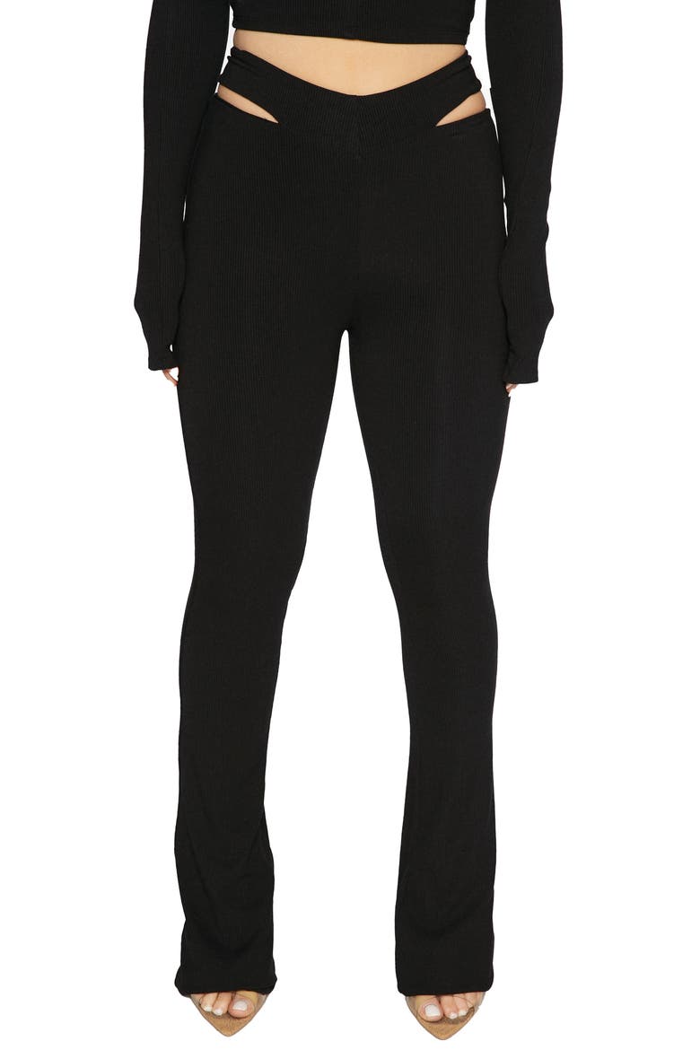 Cutout Waist Rib Pants, Main, color, BLACK