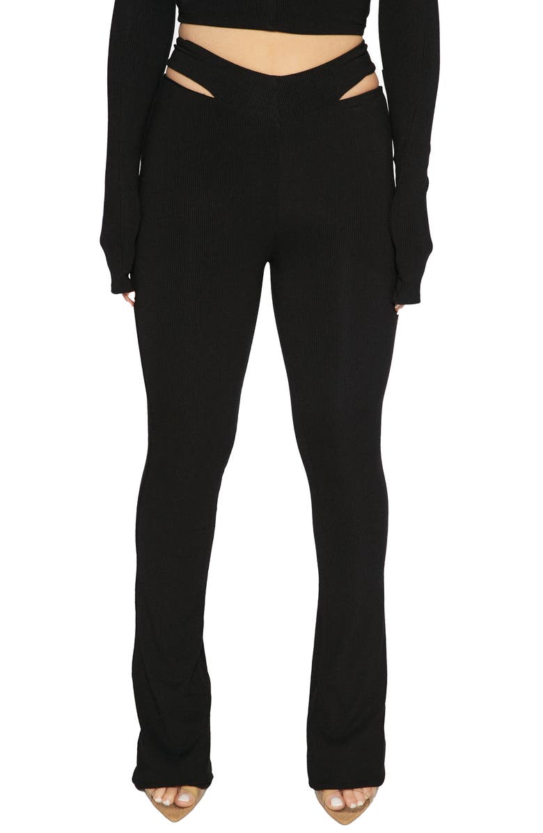 Naked Wardrobe Cutout Waist Rib Pants, Main, color, Black