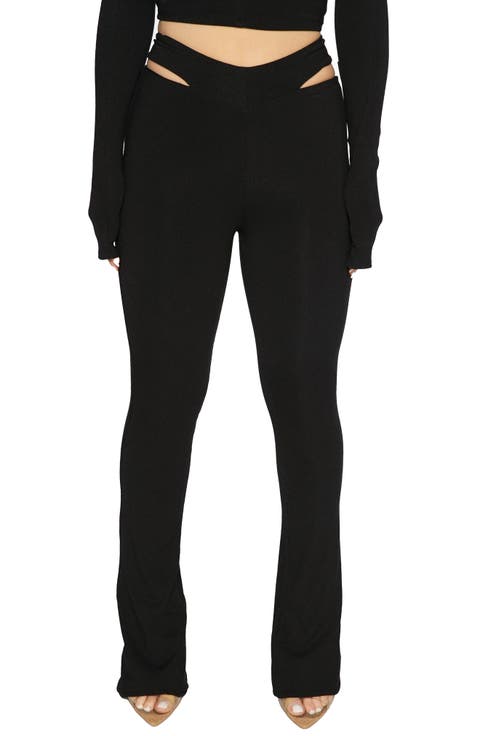 Cutout Waist Rib Pants