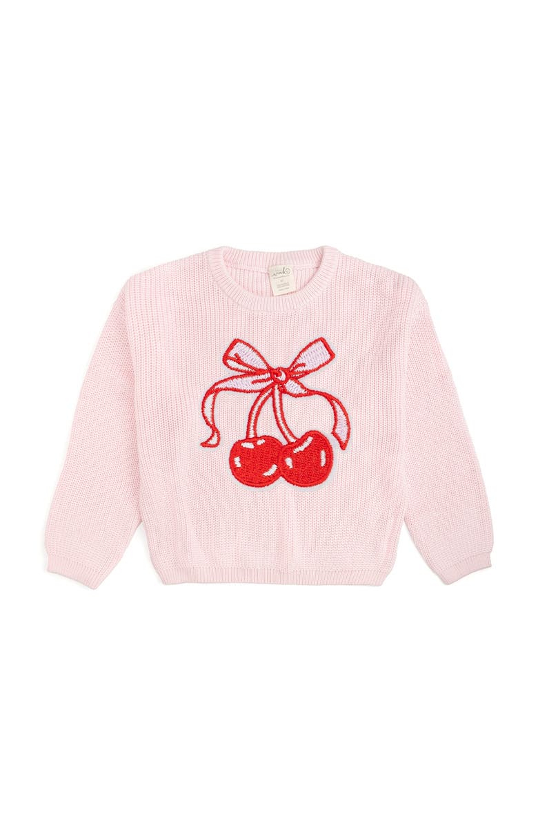 Sweet Wink Cherry Bow Knit Sweater, Main, color, Light Pink