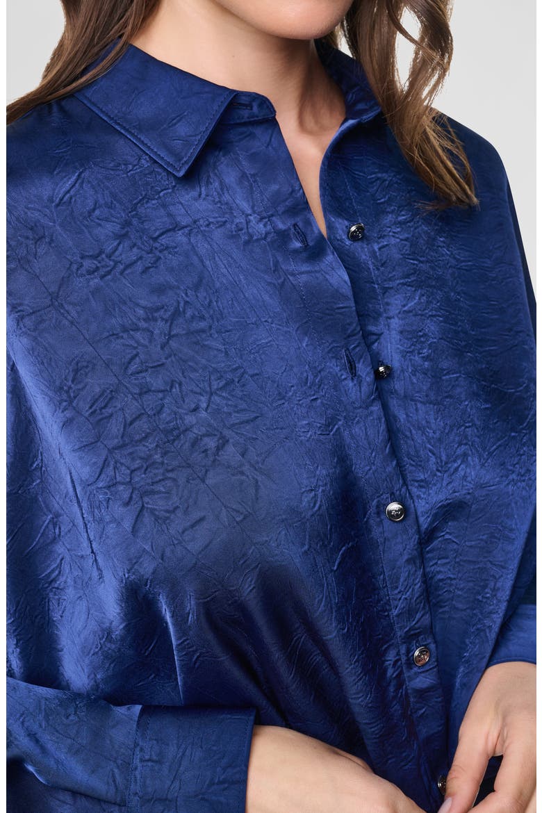 Twist Front Crinkle Satin Shirt, Alternate, color, INTREPID BLUE