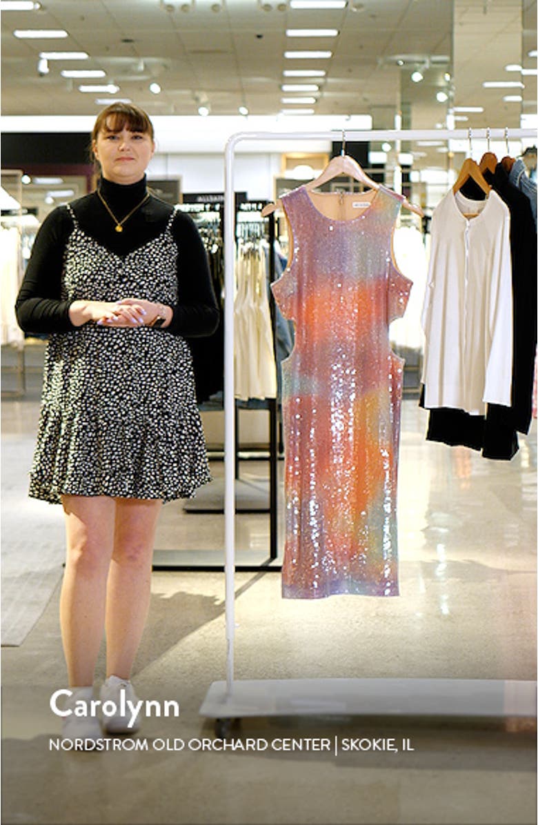 Tie Dye Sequin Cutout Cocktail Midi Dress, sales video thumbnail