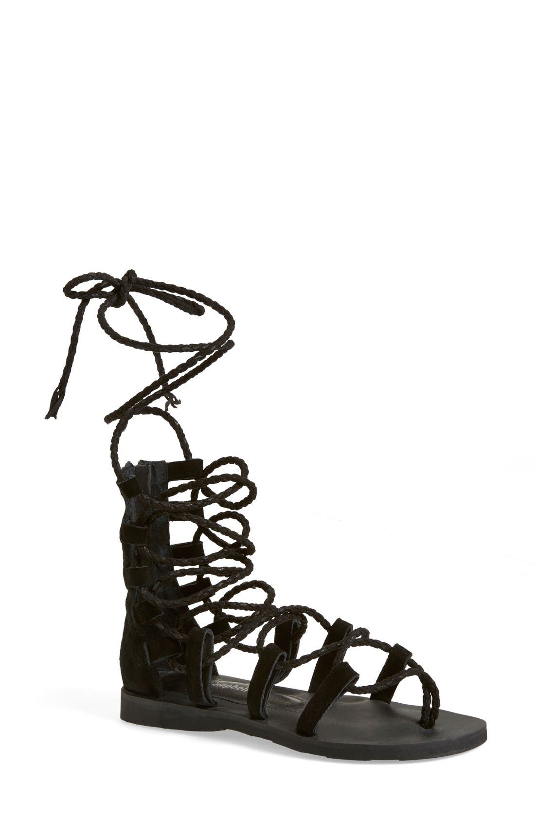 'Hola' Lace-Up Gladiator Sandal, Main, color, BLACK