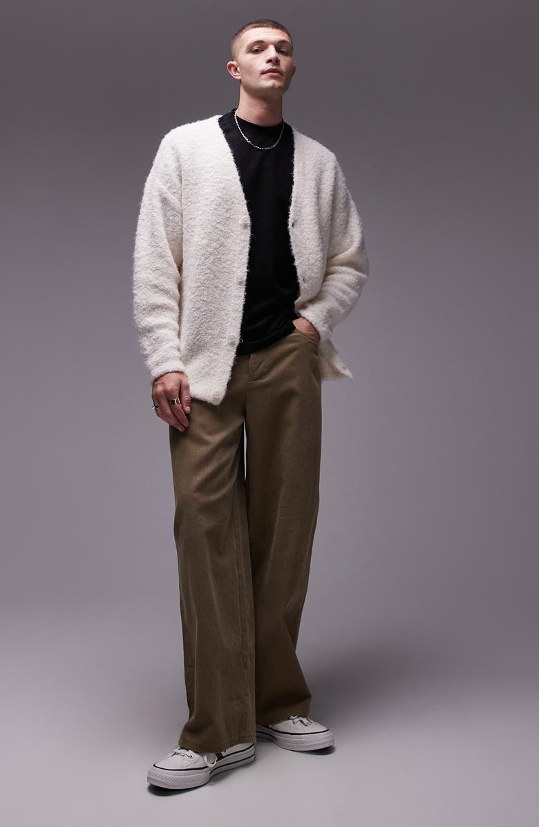 Topman Relaxed Fit Bouclé Cardigan, Alternate, color,