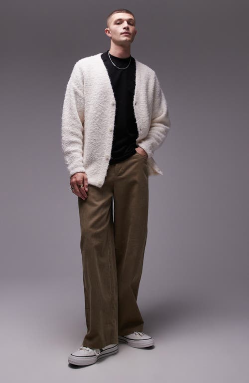 Topman Relaxed Fit Bouclé Cardigan In Sand