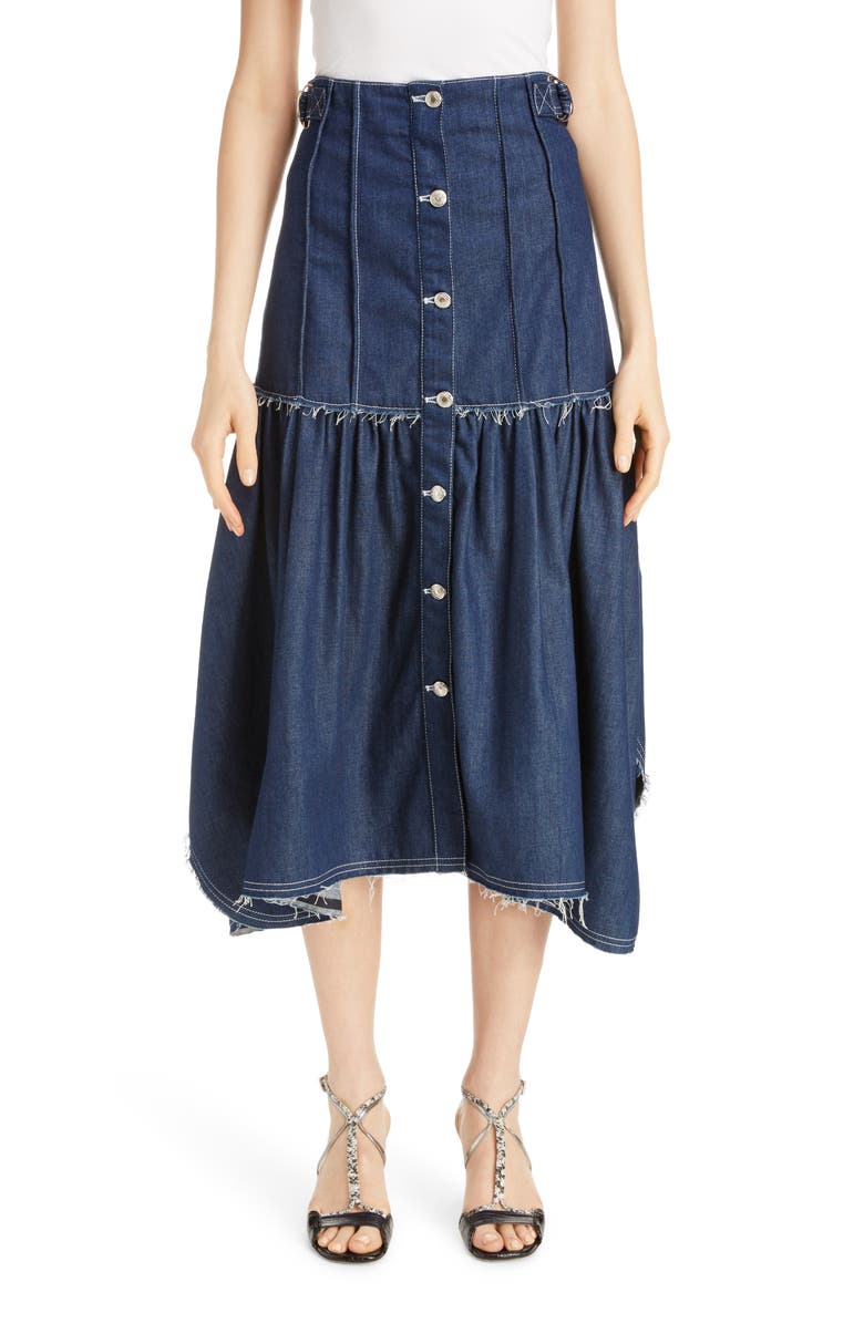 Chloé Pintuck Denim Midi Skirt, Main, color, 