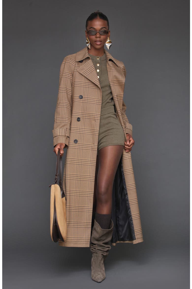 Oversized Plaid Maxi Trench Coat, Alternate, color, BROWN PLAID
