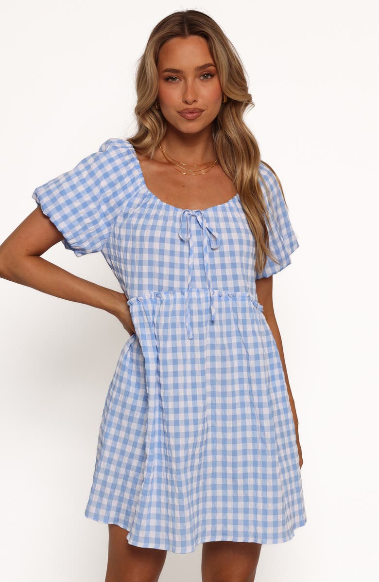 Petal & Pup Dorthea Gingham Cotton Blend Minidress, Alternate, color, Blue