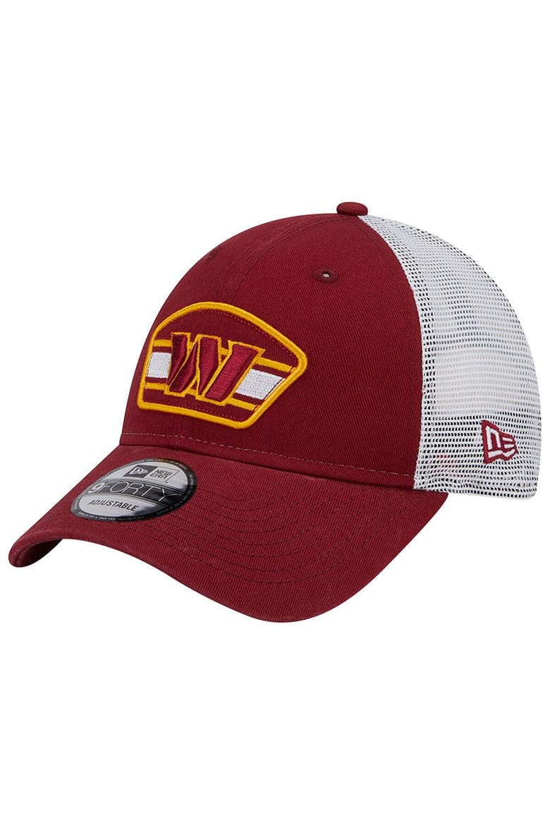 Men's New Era Burgundy/White Washington Commanders Logo Patch Trucker 9FORTY Snapback Hat, Main, color, Burgundy