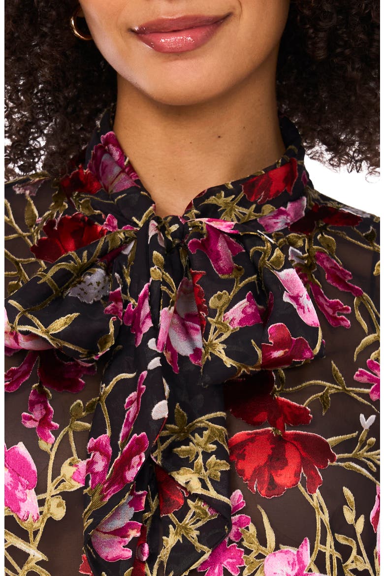 Floral Burnout Puff Sleeve Top, Alternate, color, RICH BLACK