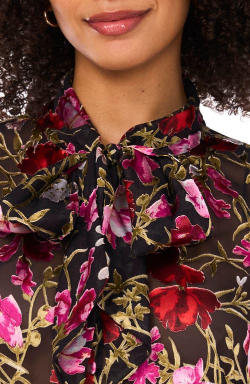 Ted Baker Floral Burnout Puff Sleeve Top In Black