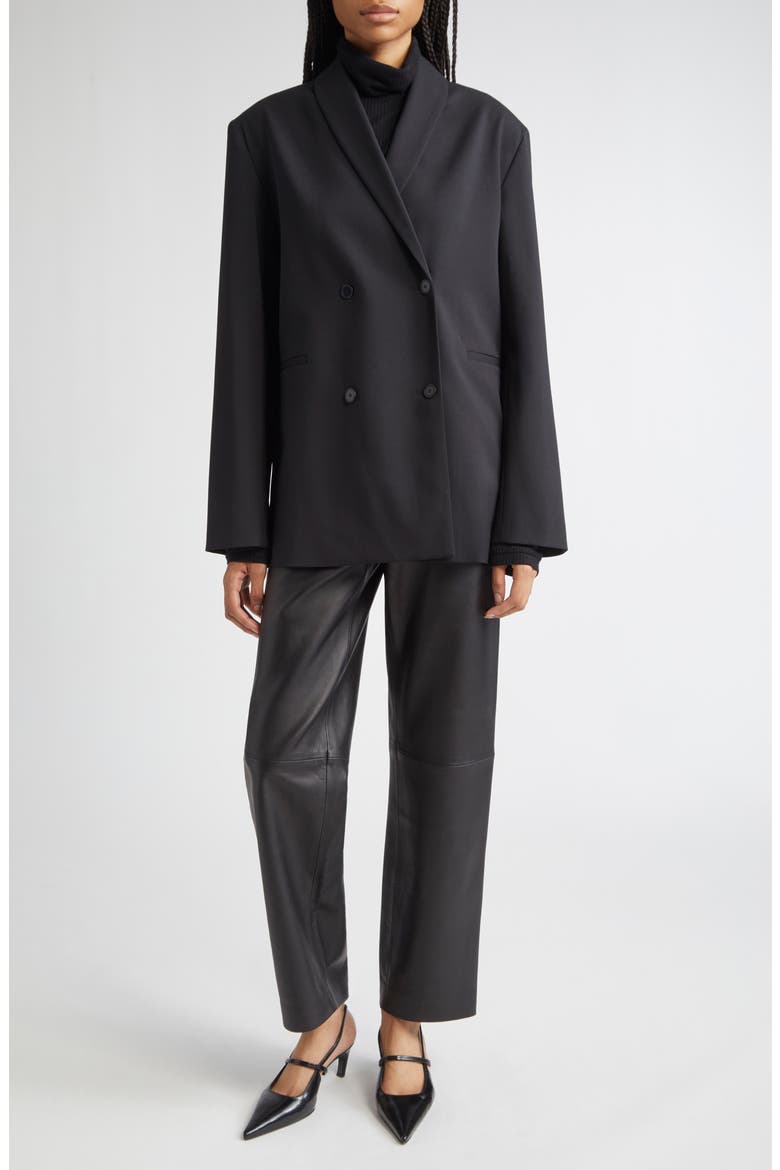 Sancia Double Breasted Stretch Virgin Wool Blazer, Alternate, color, BLACK