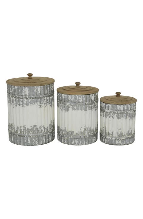 Farmhouse Set of 3 Metal Canisters
