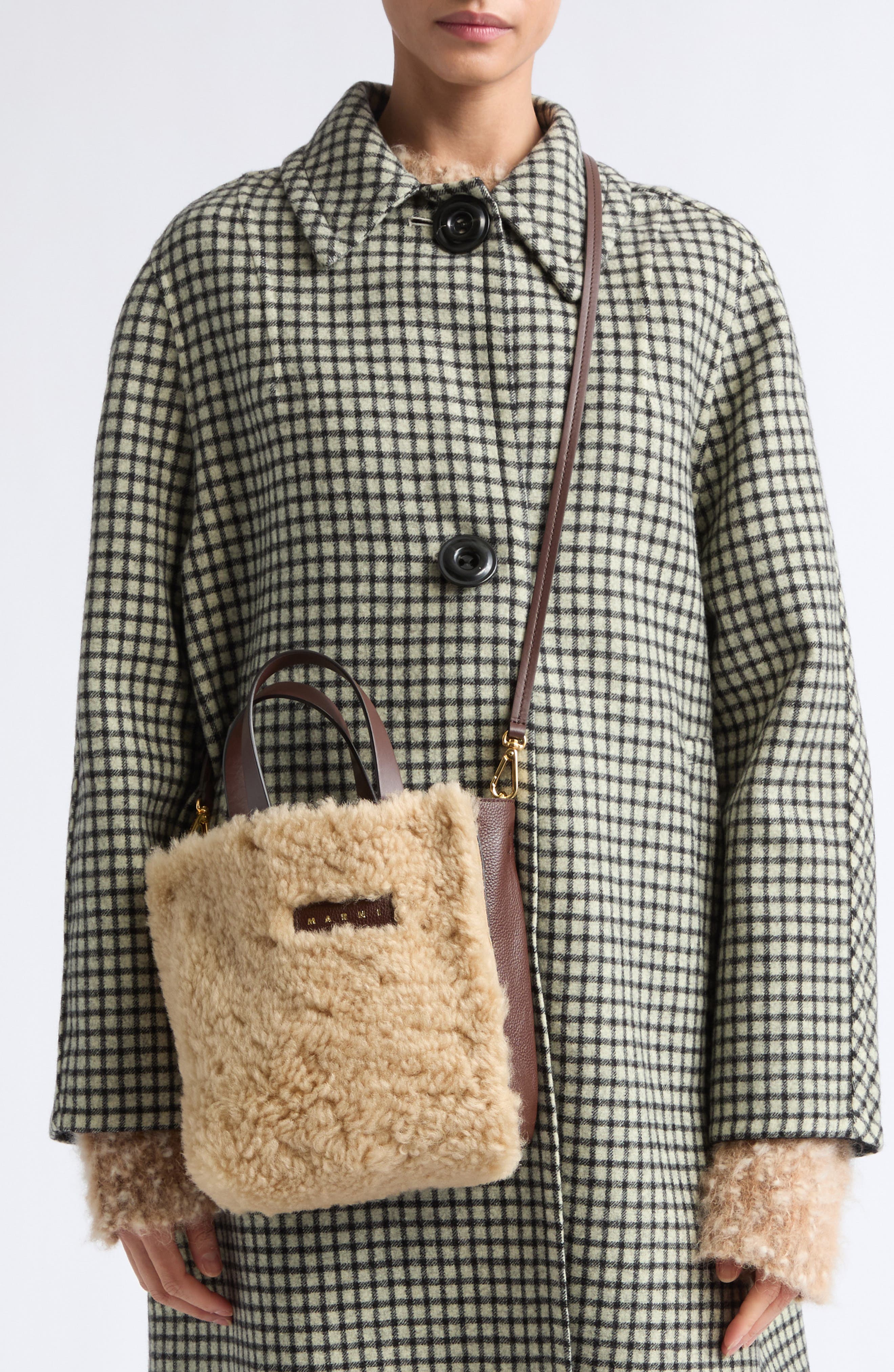 Mini Museo Genuine Shearling Tote, Alternate, color, LILY WHITE/ SUDAN