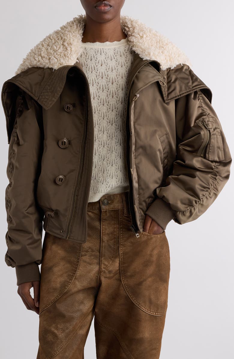 Isabel Marant Étoile Elisa Faux Shearling Trim Jacket, Main, color, Khaki