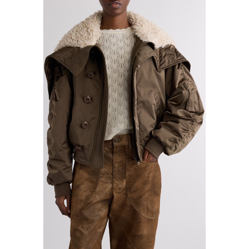 Isabel Marant Étoile Elisa Faux Shearling Trim Jacket in Khaki  product
