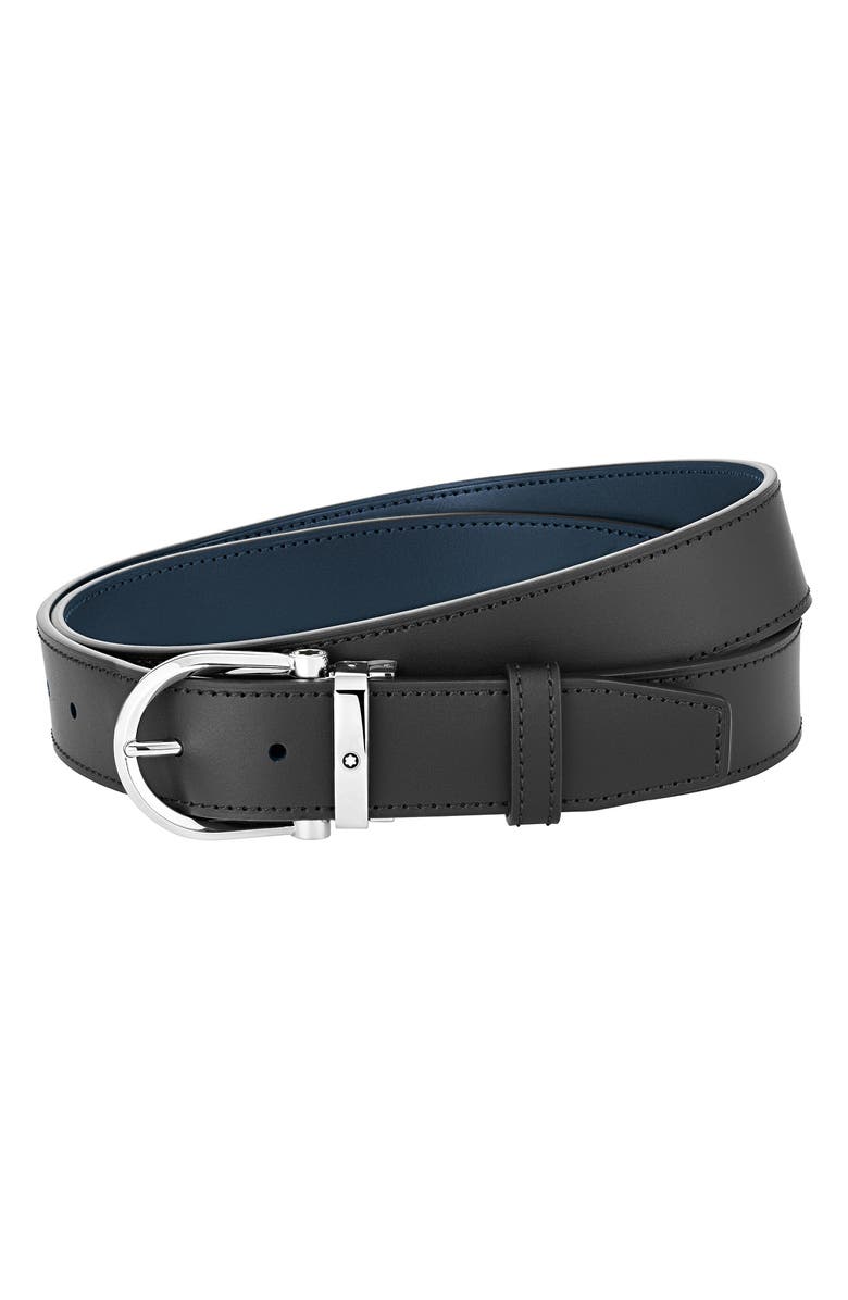 Montblanc Horseshoe Shiny Stainless Steel Buckle Reversible Belt, Main, color, Black