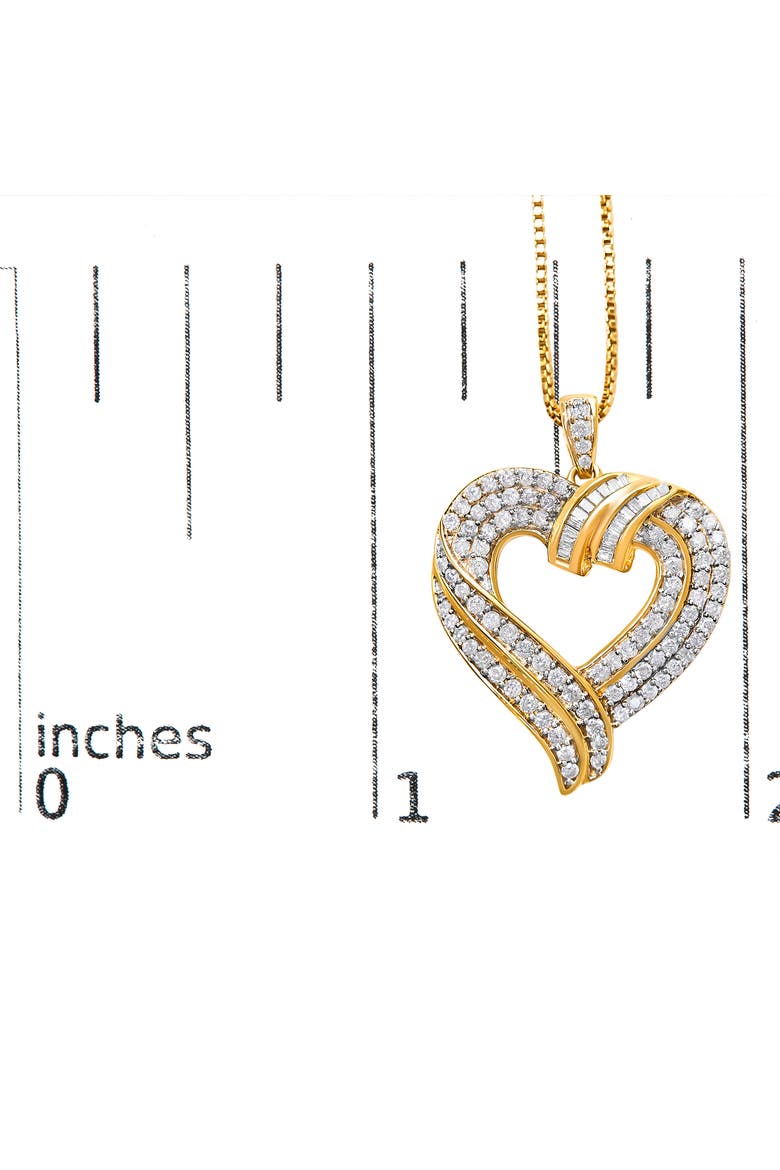Silver 1.00 Cttw Baguette Diamond Composite Open Heart Pendant Necklace, Alternate, color, Yellow