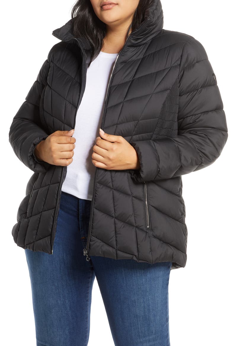 Packable Water Resistant Down & EcoPlume Coat, Main, color, BLACK