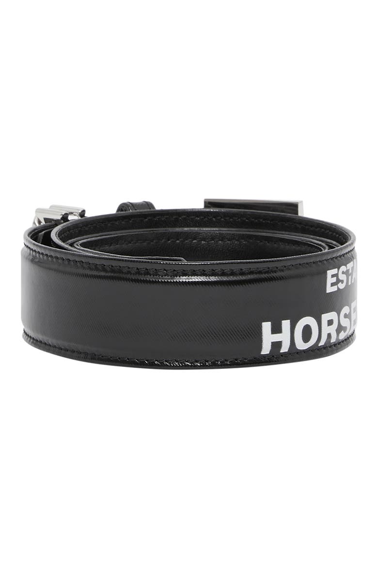 Chain Detail Horseferry Print Coated Canvas Belt, Alternate, color, BLACK/ PALLADIO