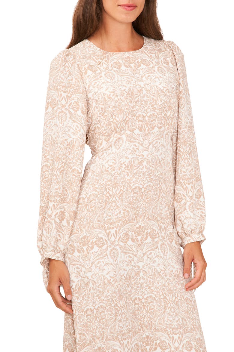 Print Long Sleeve Maxi Dress, Alternate, color, NEW IVORY