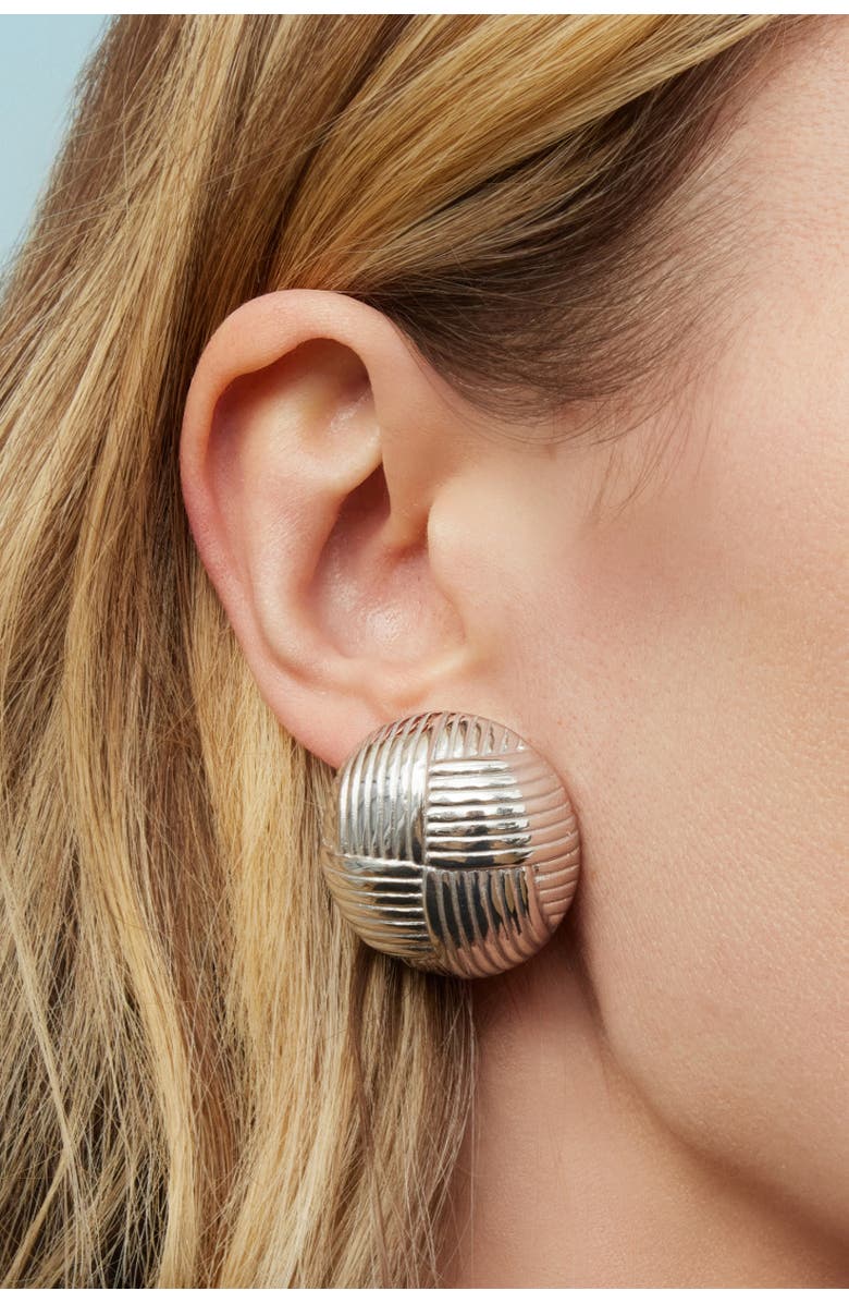Oradina Sterling Silver Woven Button Earrings, Alternate, color, Silver