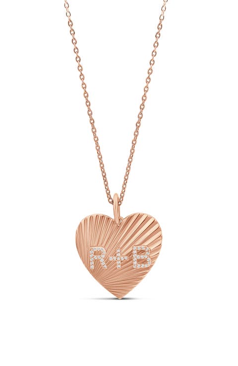 Fluted Heart Initial Pendant Necklace