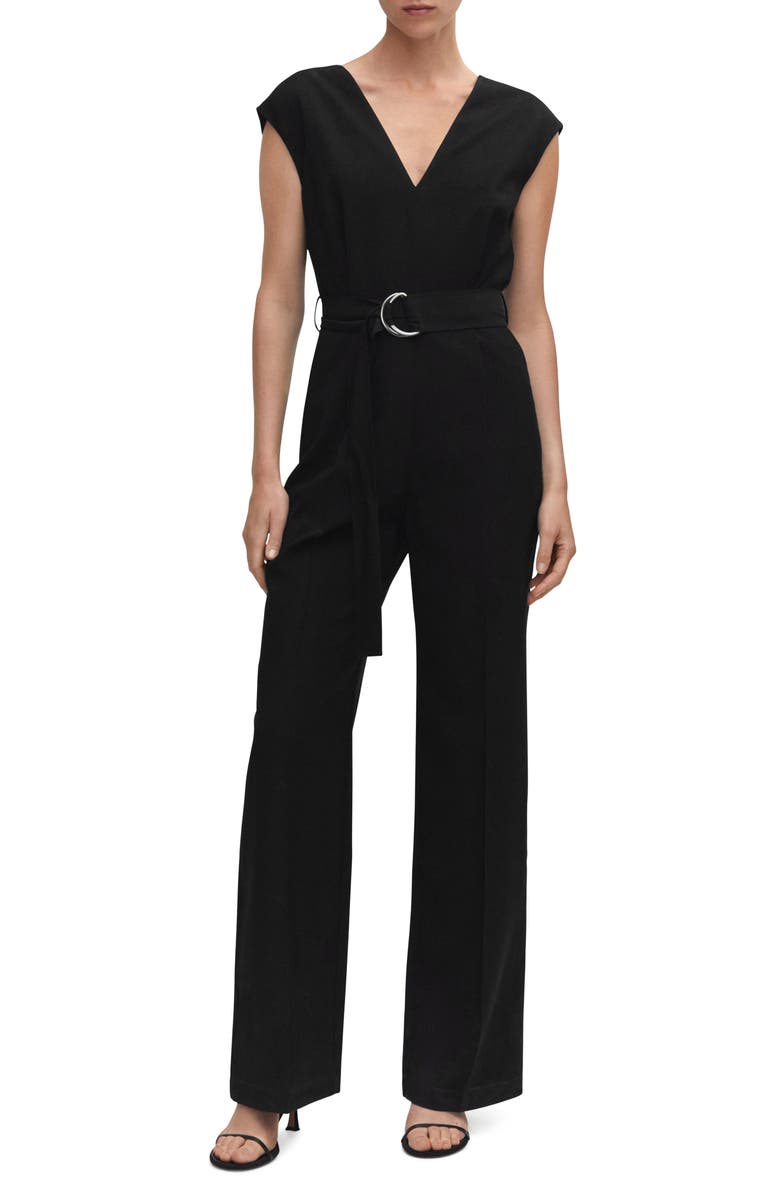 MANGO V-Neck Belted Jumpsuit, Main, color, 