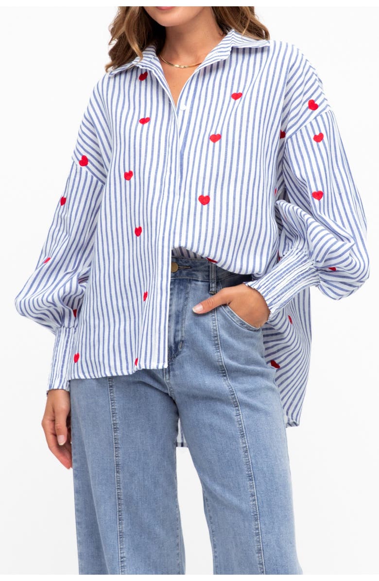 Label of Love Heart Embroidered Shirt, Main, color, Blue