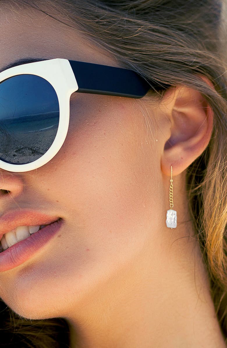 DELMAR Cultured Freshwater Pearl Curb Chain Bracelet & Drop Earrings Set, Alternate, color, White